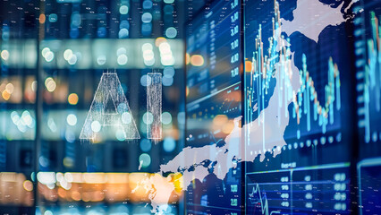 Futuristic cityscape with digital data and holographic projections, vibrant tech scene