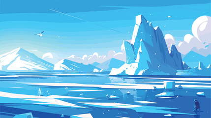 Arctic winter panorama landscape with iceberg and i