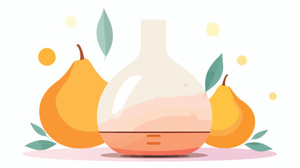 Aroma oil diffuser and peach on white background 2d