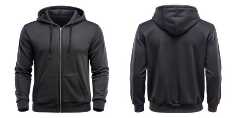 Blank black male hoodie sweatshirt long sleeve with clipping path, mens hoodie with hood for your design mockup for print, isolated on white background. Template sport winter clothes.