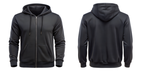 Blank black male hoodie sweatshirt long sleeve with clipping path, mens hoodie with hood for your design mockup for print, isolated on white background. Template sport winter clothes.