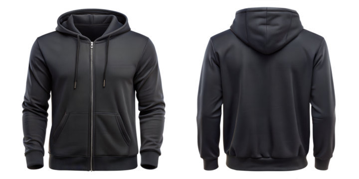 Blank black male hoodie sweatshirt long sleeve with clipping path, mens hoodie with hood for your design mockup for print, isolated on white background. Template sport winter clothes.