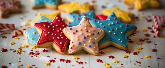 Fototapeta premium Cookie decorating kit with flag, star, and firework shapes , professional photography and light