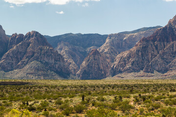 breathtaking panoramic view to the mountain range of the Red Rock canyon, Nevada