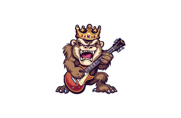 Monkey and Guitar vector illustration flat design logo