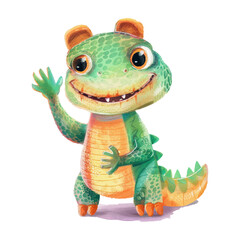 Cute crocodile waving hand watercolor