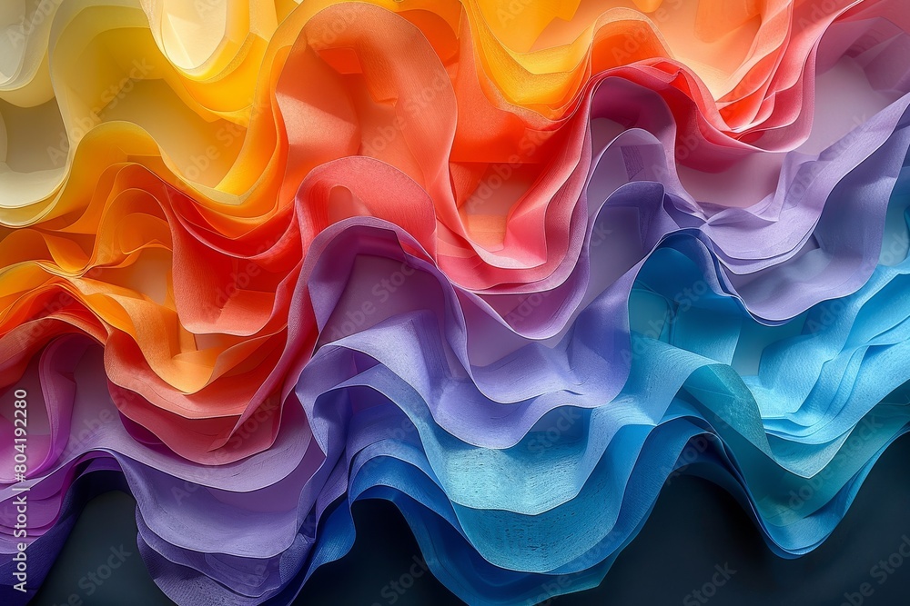 Poster vivid and colorful abstract wave design with dynamic paper texture creating an artistic backdrop