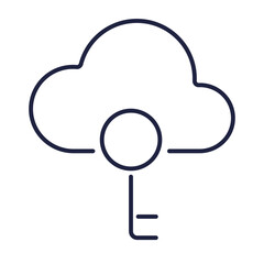 Cloud key linear icon. Cyber security logo icon design. Simple flat style. Secure line sign on a white background. Outline modern symbol for web and mobile. Editable vector stroke. Pixel Perfect.