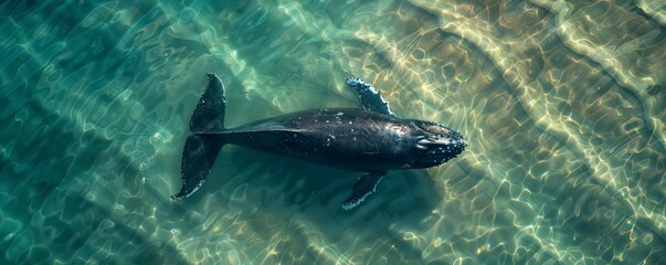 Aerial view of a humpback whale diving back under the surface of the Atlantic Ocean in the Hamptons, New York United States. - obrazy, fototapety, plakaty