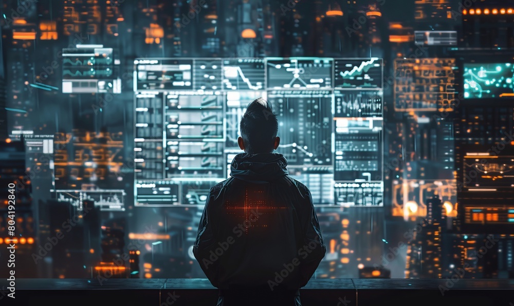 Poster technology, computer, cyber, hacker, futuristic, network, code, coding, security, artificial intelli