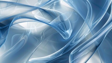 Abstract background features swirling and intertwining blue and white shapes, creating a fluid and dynamic visual effect. The dominant color in the image is blue, ranging from light to dark