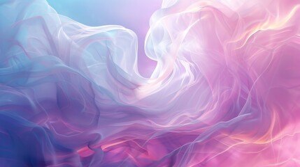 Abstract illustration backround flowing shapes that resemble fabric or liquid in motion.  color palette transitions smoothly from blues and purples to pinks and whites
