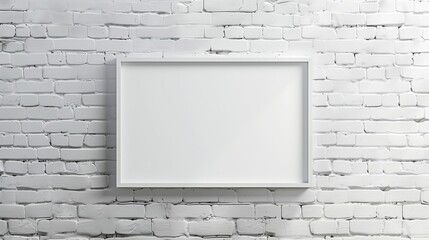 White brick wall with transparent horizontal frame for mock-up