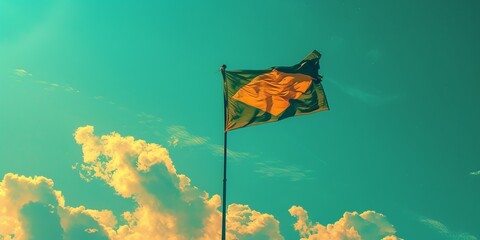 Brazilian flag flying on a flagpole - Powered by Adobe