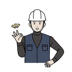 OKサインをする大工、土方の男性のイラスト