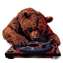 A bear animation, using a DJ turntable - AI Generated Digital Art