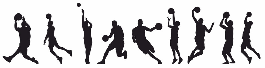 Basketball player silhouettes. Set of basketball player silhouettes. 