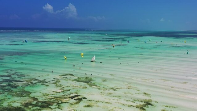 Kitesurf in Zanzibar - Paje Beach, aerial 4K
