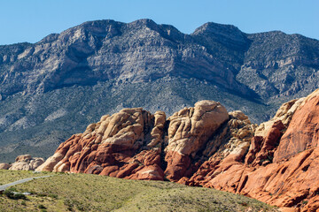 breathtaking panoramic view to the mountain range of the Red Rock canyon, Nevada