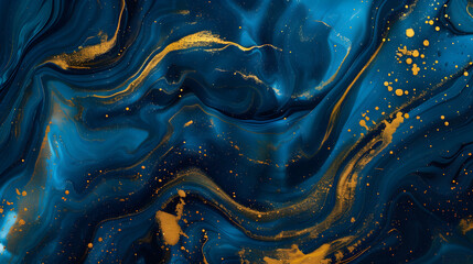 abstract blue marble texture with gold satin.blue luxury background.generative ai