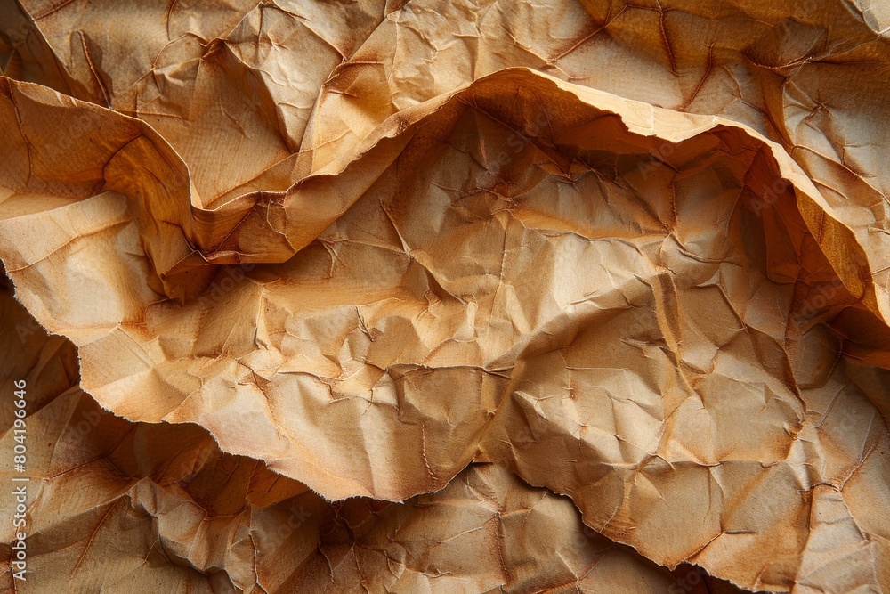 Aufkleber macro shot emphasizing the texture and golden light reflected on the crumpled paper