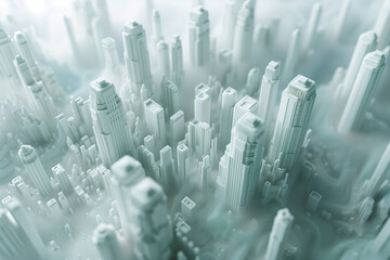 Abstract Futuristic Cityscape with Skyscrapers in Misty Atmosphere