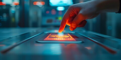 Biometric Fingerprint Reader on Secure Corporate Terminal Demonstrating Advanced Security Technology