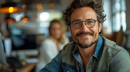 Fresh and Airy Work Atmosphere with Confident Smiling Man