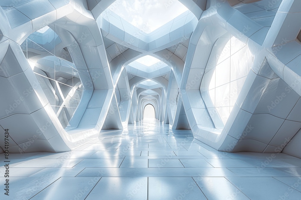 Aufkleber this image showcases a complex network of white geometric shapes forming an intricate tunnel design