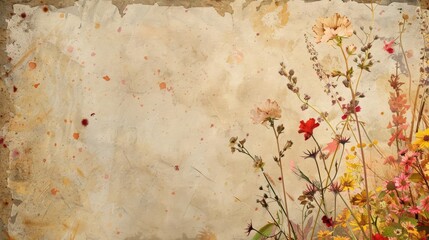 The technology template utilizes a floral border of wildflowers on old paper to soften its modern edge, Watercolor Blank frame template Sharpen with large copy space