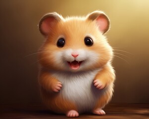 A cute cartoon hamster with big eyes and a happy expression on its face.