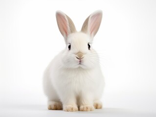 A cute white bunny on a white background