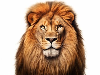 A digital painting of a lion's face with a white background