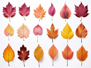 An assortment of autumn leaves in various colors and shapes.