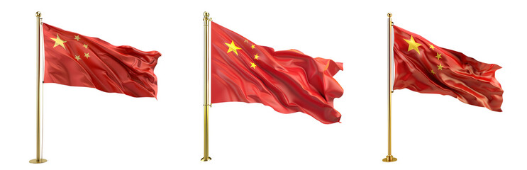 China waving flags isolated on transparent background