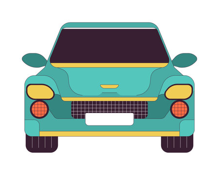 recommend clip art: Car model front view 2D linear cartoon object. Comfortable auto with dark windshield isolated line vector element white background. Driving automobile along road color flat spot illustration