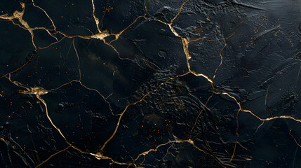 Fototapeta premium luxury black and gold wall cracked surface marble texture background, luxury futuristic wallpaper, generative ai