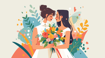 Beautiful lesbian couple during wedding ceremony 2d