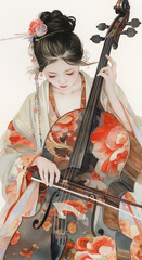 jeun fille au violon dessin à l'aquarelle