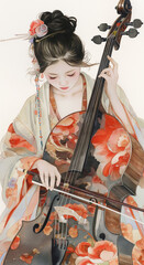 jeun fille au violon dessin &agrave; l'aquarelle