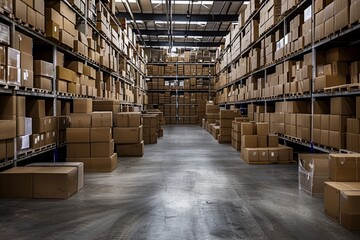 A large warehouse filled with neatly stacked cardboard boxes, showcasing the scale and organization of the storage facility