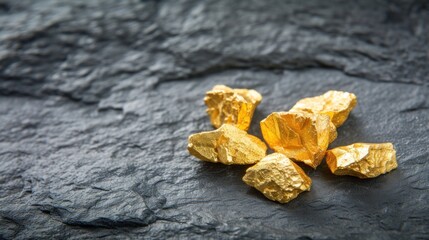 Golden nuggets on a textured slate background.