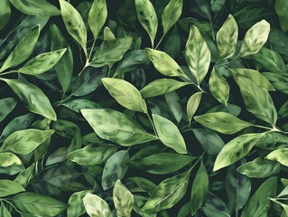 A seamless pattern of green leaves, ideal for wallpapers or fabric designs, with a subtle textured background