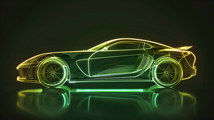 green neo light racing car on black background,generative ai