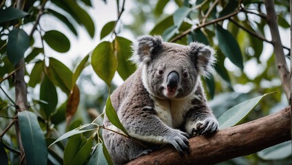 Fototapeta premium Koala Bear Sit On The Branch of the tree and eat leaves