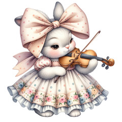 Fototapeta premium Cute Bunny Girl Watercolor Sublimation Clipart.