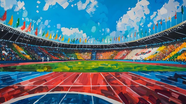 watercolor sports stadium with the summer olympic games illustration background.generative ai