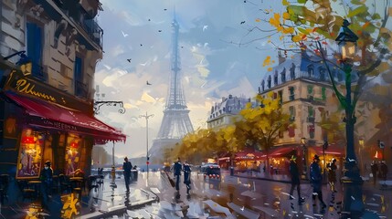 Fototapeta premium abstract watercolor painting paris eiffel tower on canvas illustration.generative ai