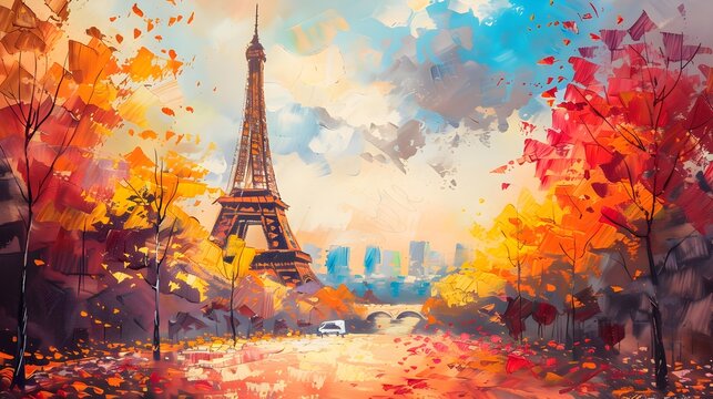 abstract watercolor painting paris eiffel tower on canvas illustration.generative ai
