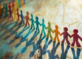 Paper Chain Man holding hands, at a bright and clean office desk, suitable for relationships and teamwork